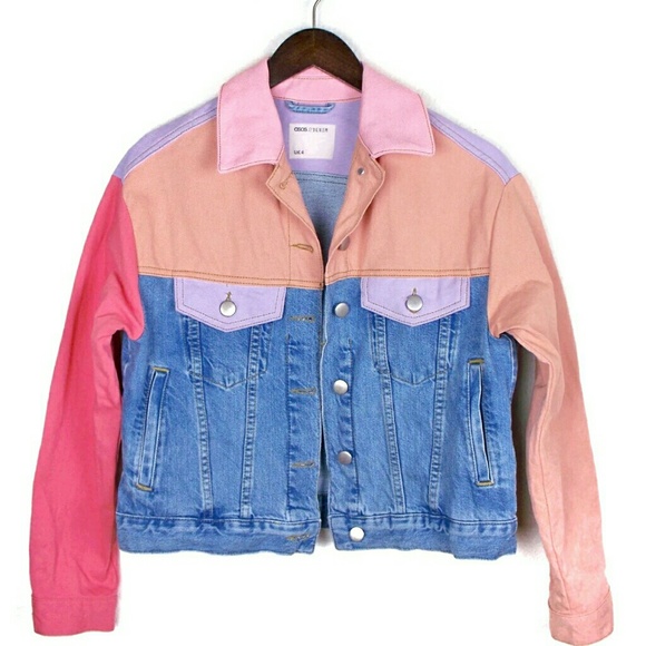 ASOS button front denim jean jacket in colorblock - Picture 4 of 8